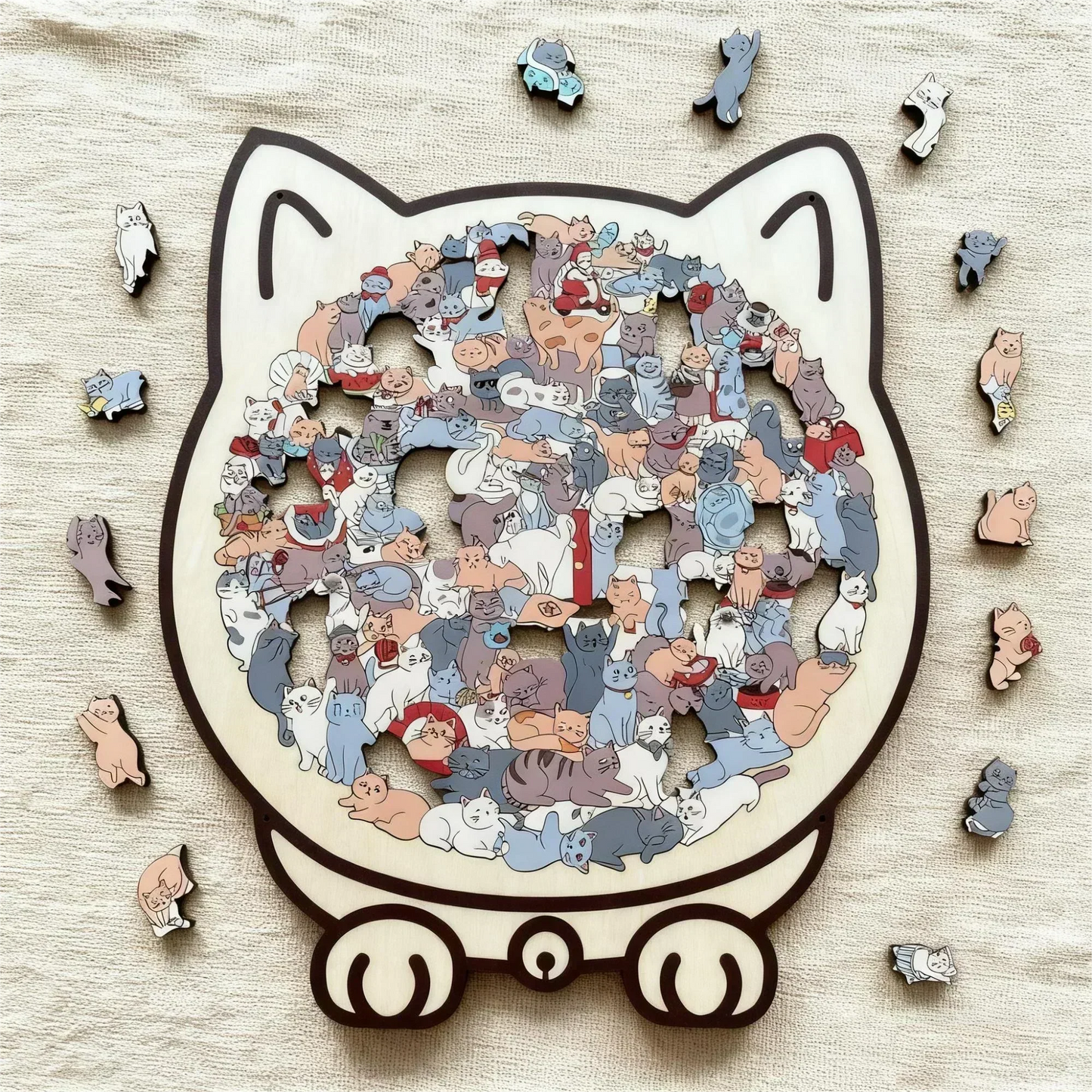 ✅50 % Rabatt🎅Morandi-farbenes Katzenförmiges Holzpuzzle mit 135 Teilen