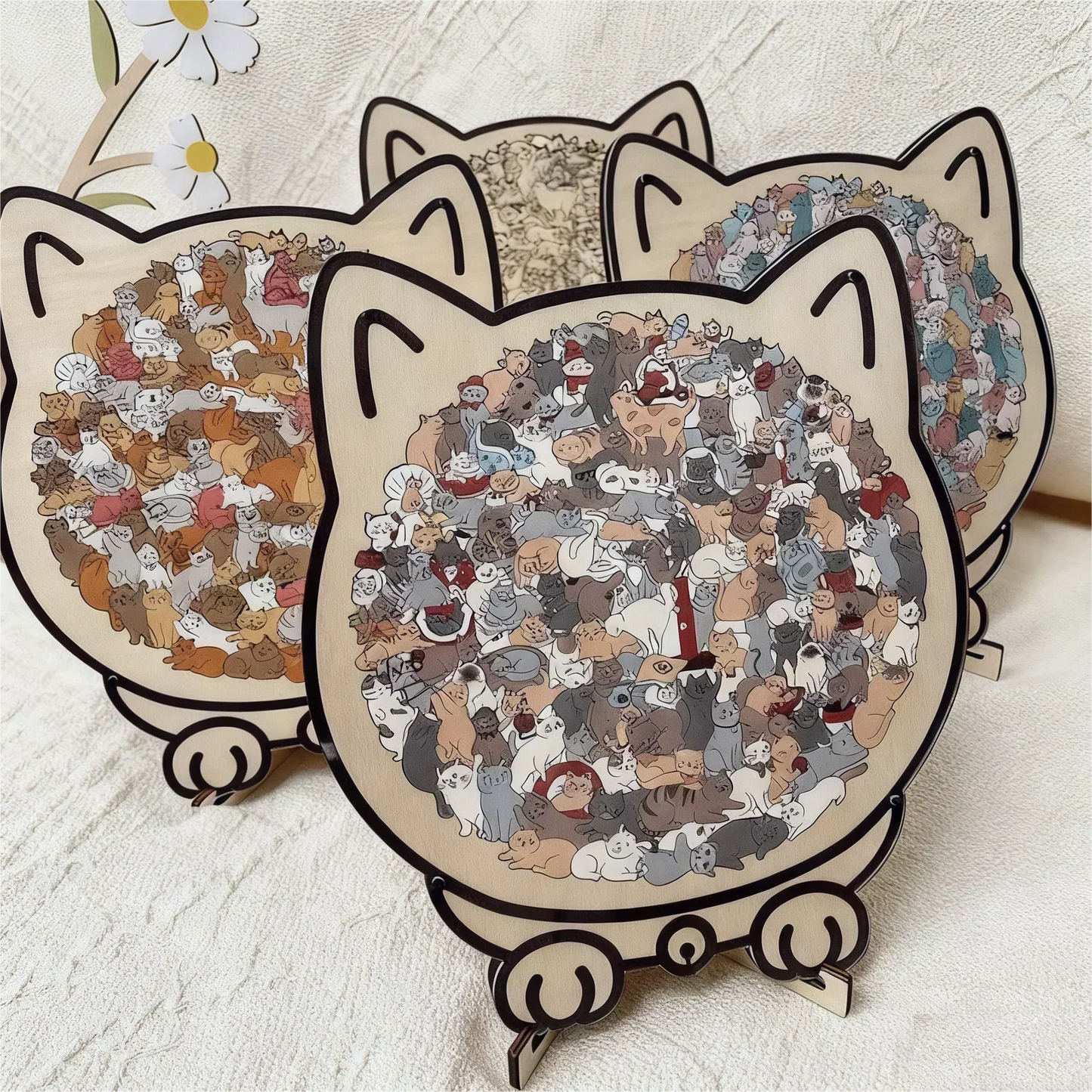 ✅50 % Rabatt🎅Morandi-farbenes Katzenförmiges Holzpuzzle mit 135 Teilen