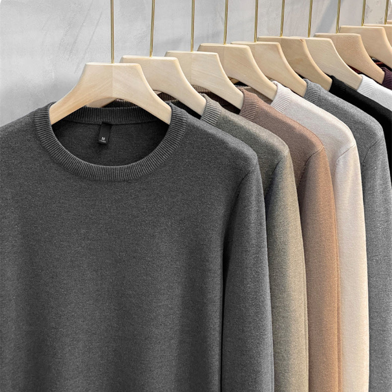 Einfarbiges Strick-Basisshirt mit Rundhalsausschnitt für Herren