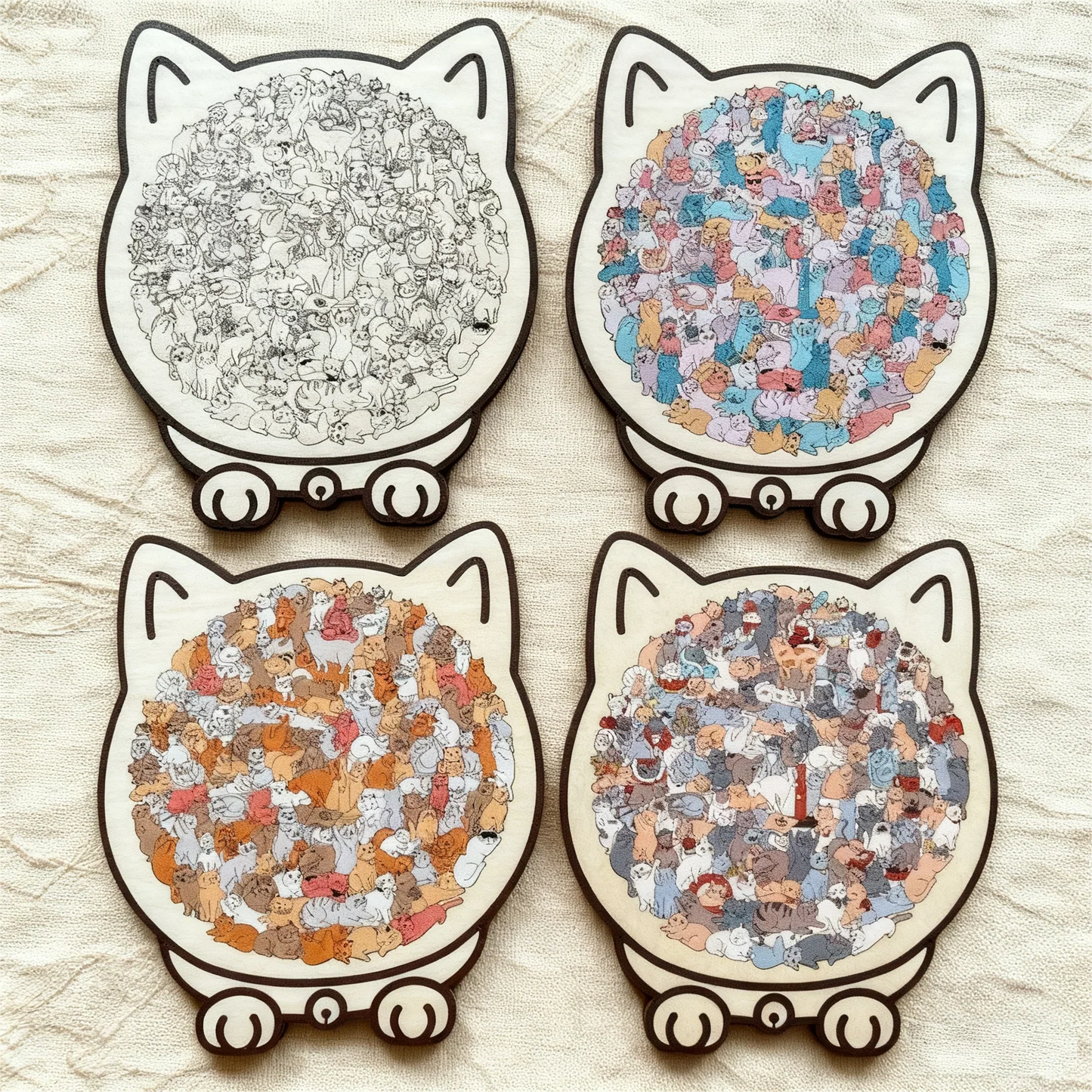 ✅50 % Rabatt🎅Morandi-farbenes Katzenförmiges Holzpuzzle mit 135 Teilen