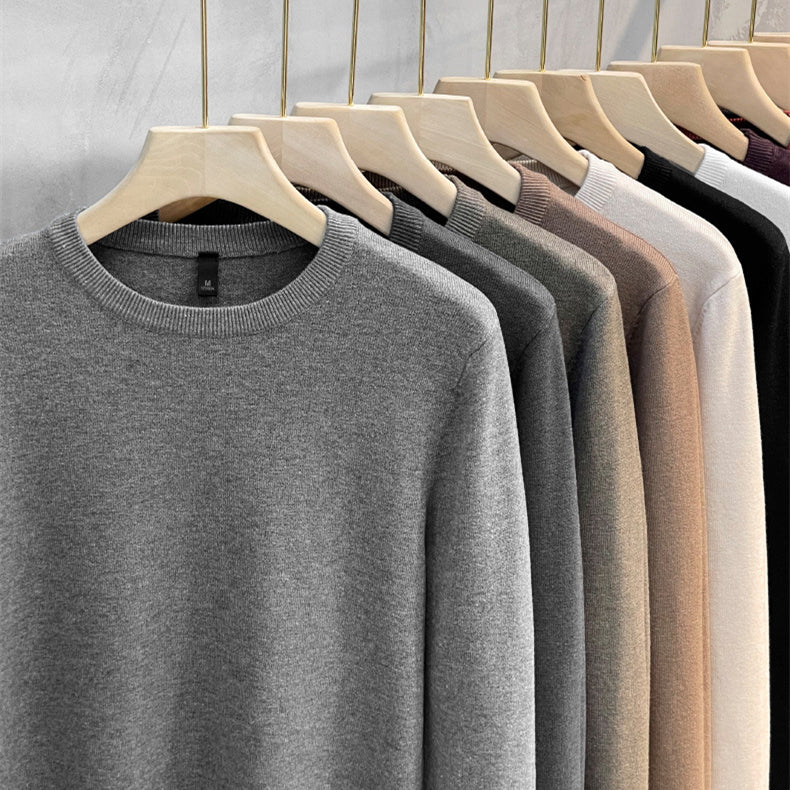 Einfarbiges Strick-Basisshirt mit Rundhalsausschnitt für Herren