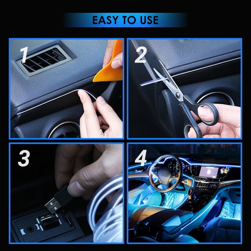 🚗 50% RABATT 🌈 Flexible Auto-Ambientelichter, zuschneidbar 1–3 m, 9 Farben ✨