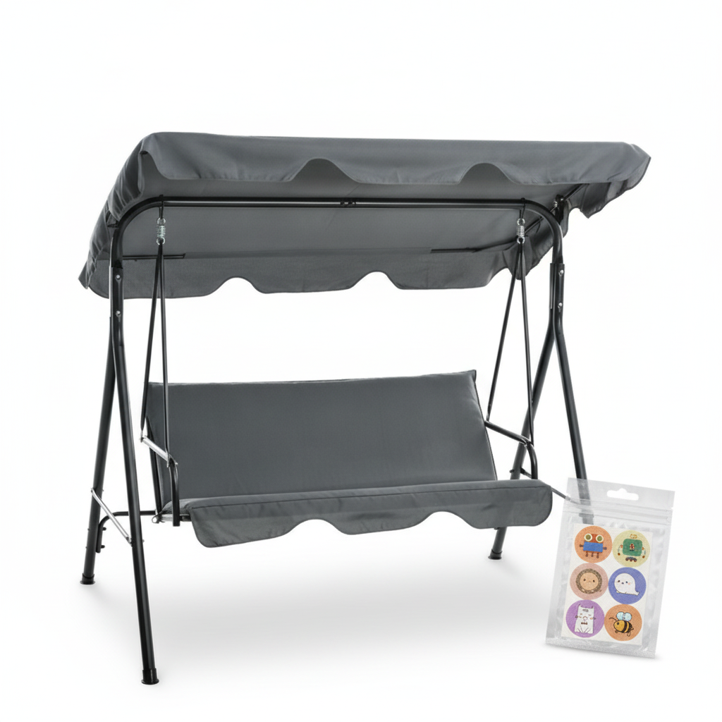 Outsunny Hollywoodschaukel mit Sitzpolster, 3-Sitzer Gartenschaukel mit verstellbarem Sonnendach, Schaukelbank belast bis 240 kg, für Garten, Terrasse, 172 x 110 x 153 cm