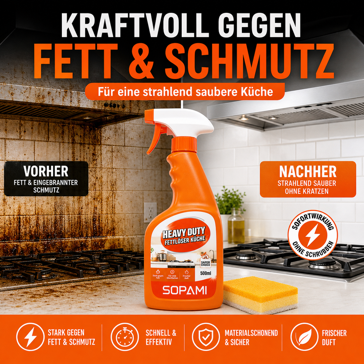 Hochwirksamer Küchenfettlöser