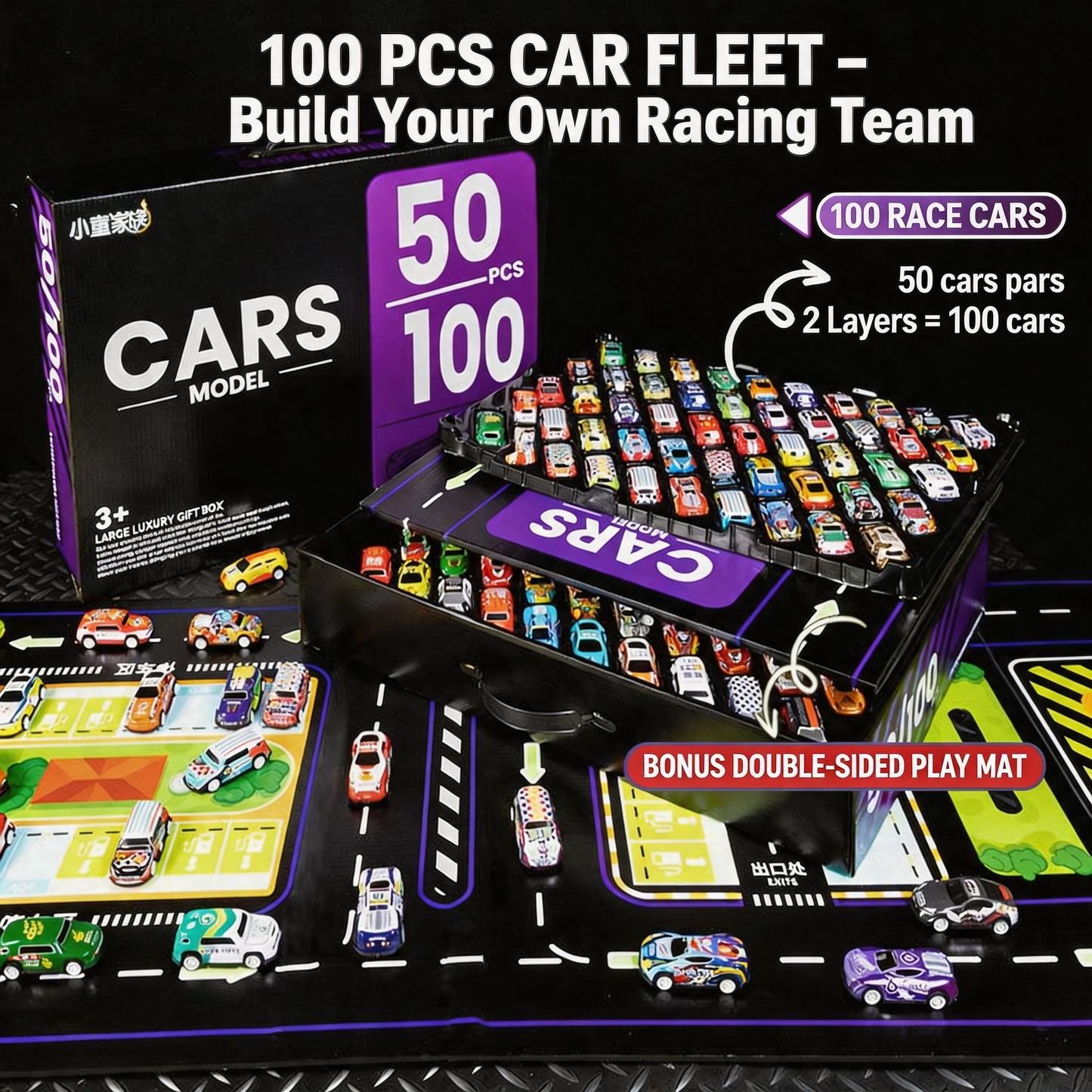 100 Mini-Rückzugautos mit integrierter Garage