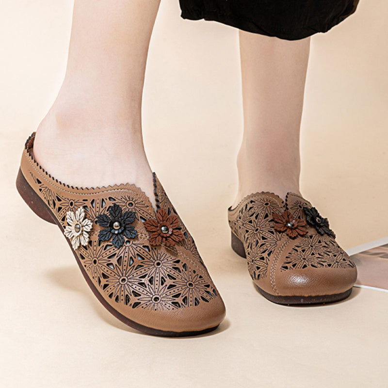 đ„Floral design women's elegant PU leather slide sandalsđ„
