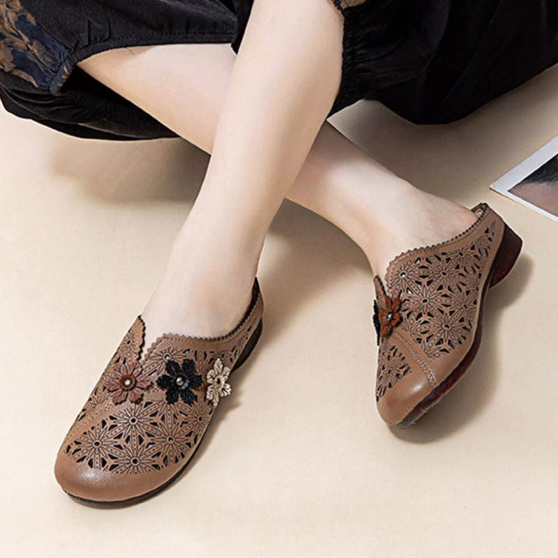 đ„Floral design women's elegant PU leather slide sandalsđ„
