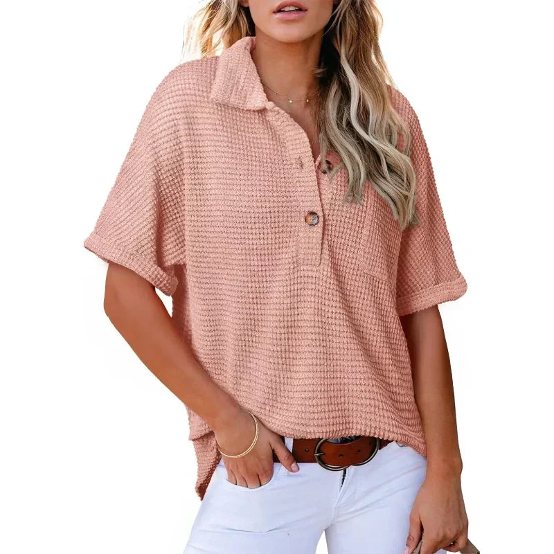 🎁 Heißer Verkauf 49% RABATT 🔥 Lockeres Kurzarm-Oberteil mit Revers für Damen