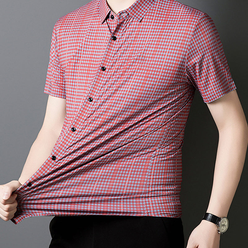 🔥2025 Neu eingetroffen🔥 Kühlendes kariertes Kurzarm-Button-Down-Hemd für Herren