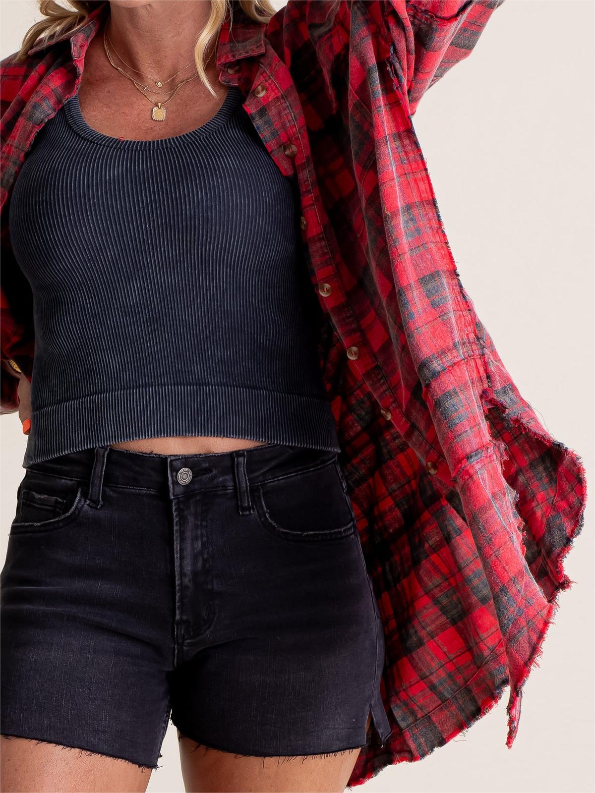 ⏳Begrenzte Zeit 50% Rabatt💥Mineral Washed Button-Down-Karohemd für Damen