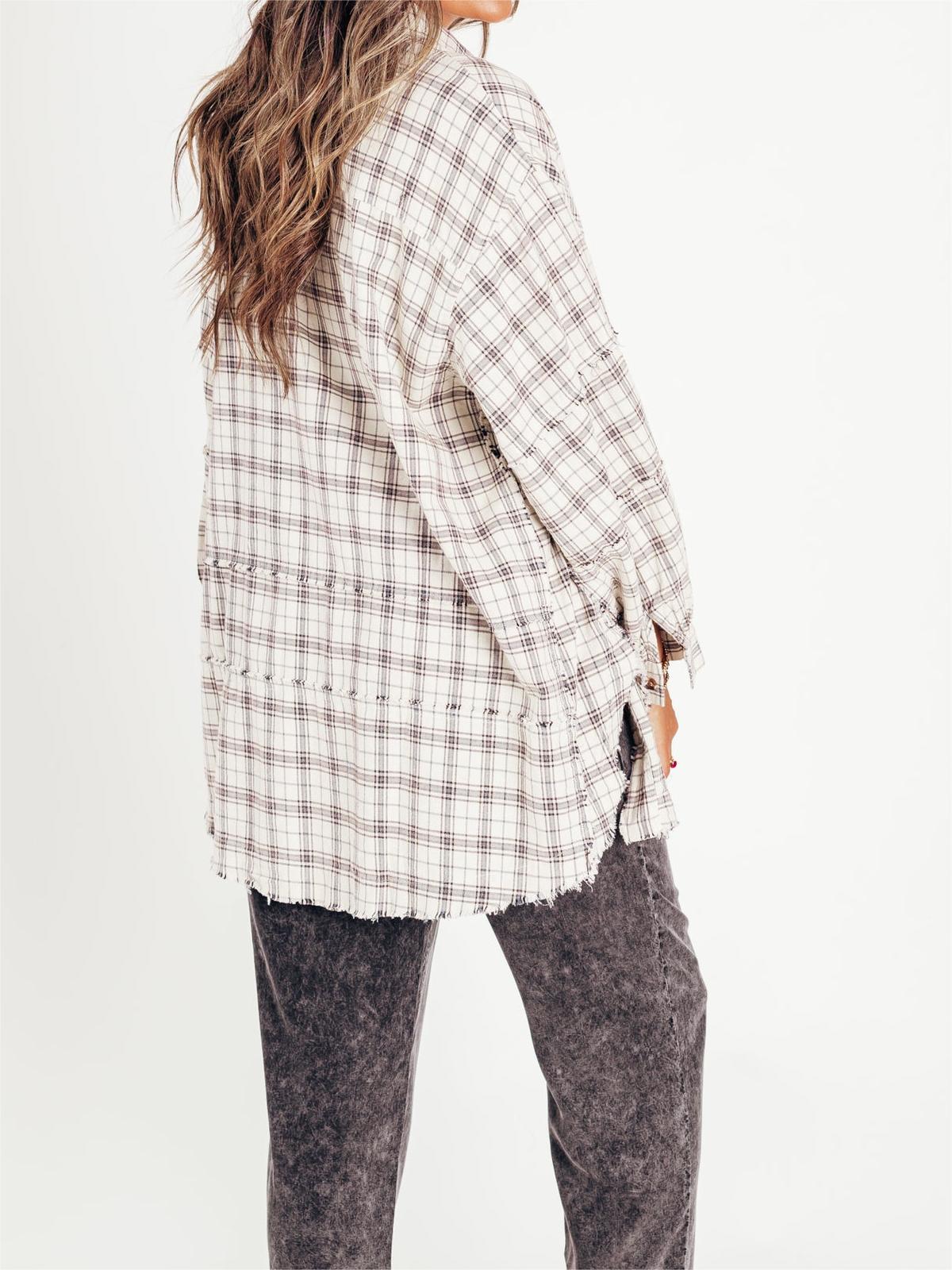 ⏳Begrenzte Zeit 50% Rabatt💥Mineral Washed Button-Down-Karohemd für Damen