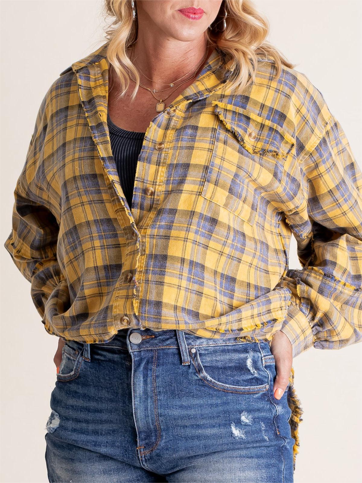 ⏳Begrenzte Zeit 50% Rabatt💥Mineral Washed Button-Down-Karohemd für Damen