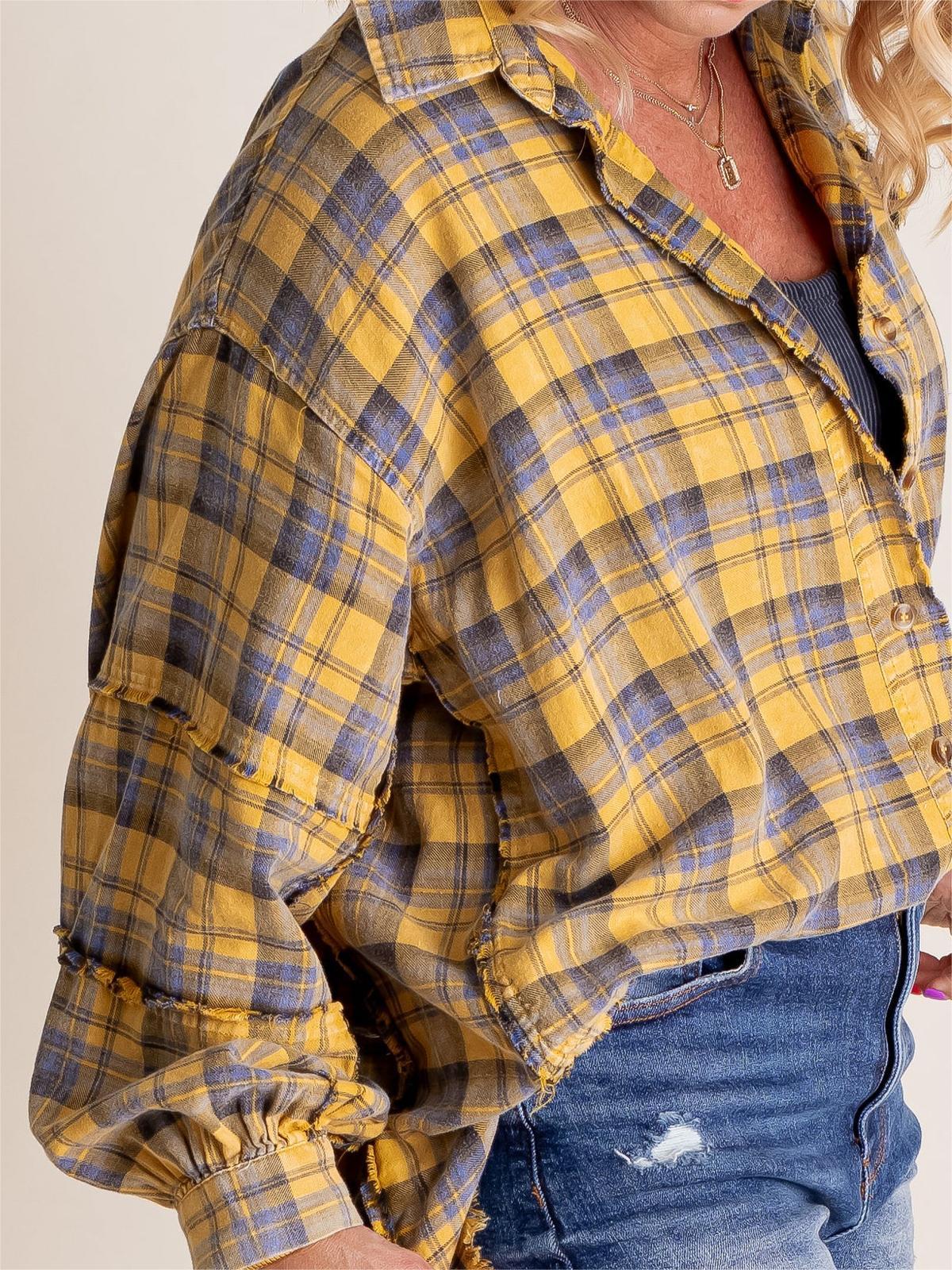 ⏳Begrenzte Zeit 50% Rabatt💥Mineral Washed Button-Down-Karohemd für Damen