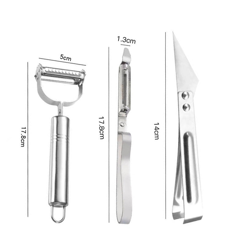 3-teiliges Edelstahl-Schälwerkzeug-Set