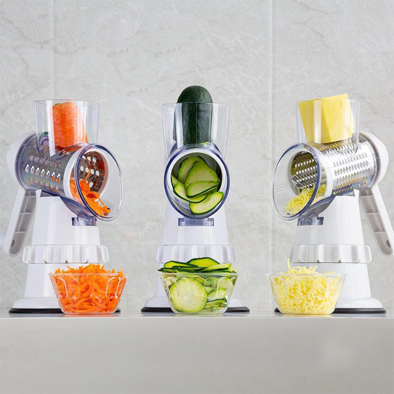 3-in-1-Rotationskäsereibe & Gemüseschneider