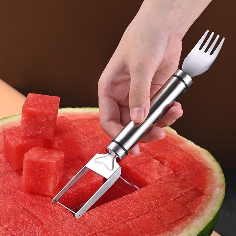 2-in-1-Edelstahl-Messer und -Gabel zum Schneiden von Wassermelonen
