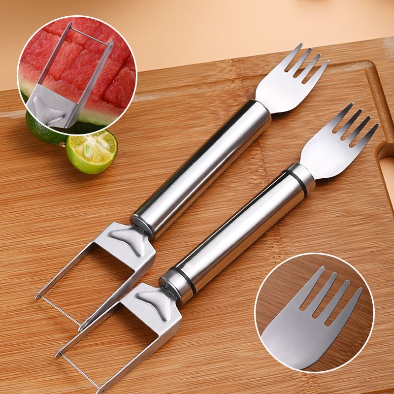 2-in-1-Edelstahl-Messer und -Gabel zum Schneiden von Wassermelonen