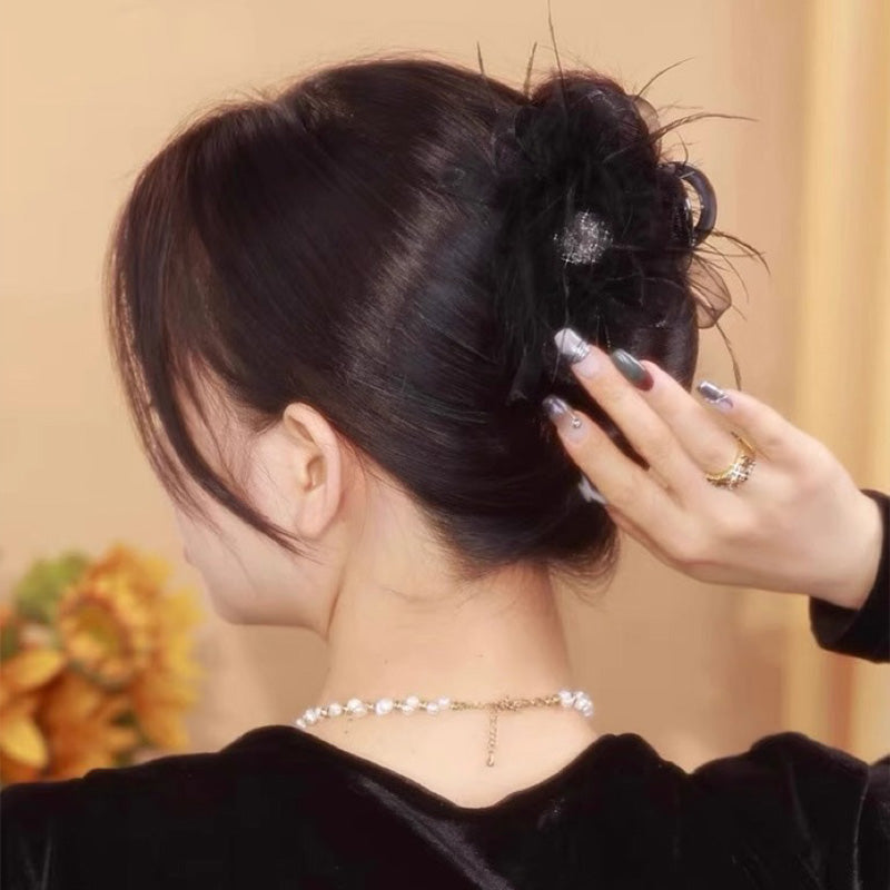 Kreatives Geschenk – Feder-Netz-Plüsch-Haarspange-Schmuck