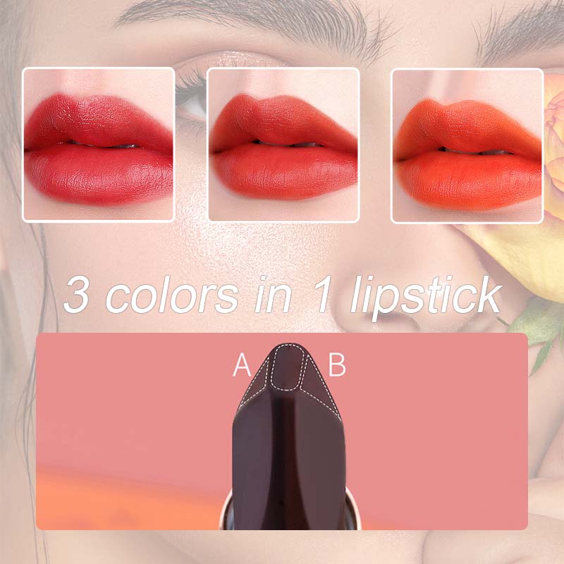 3-Farben-Feuchtigkeitsspendender, wasserfester, langanhaltender Lippenstift