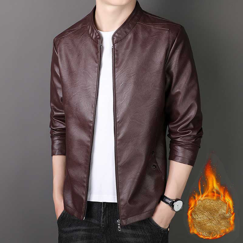Herren Stehkragen Kunstlederjacke