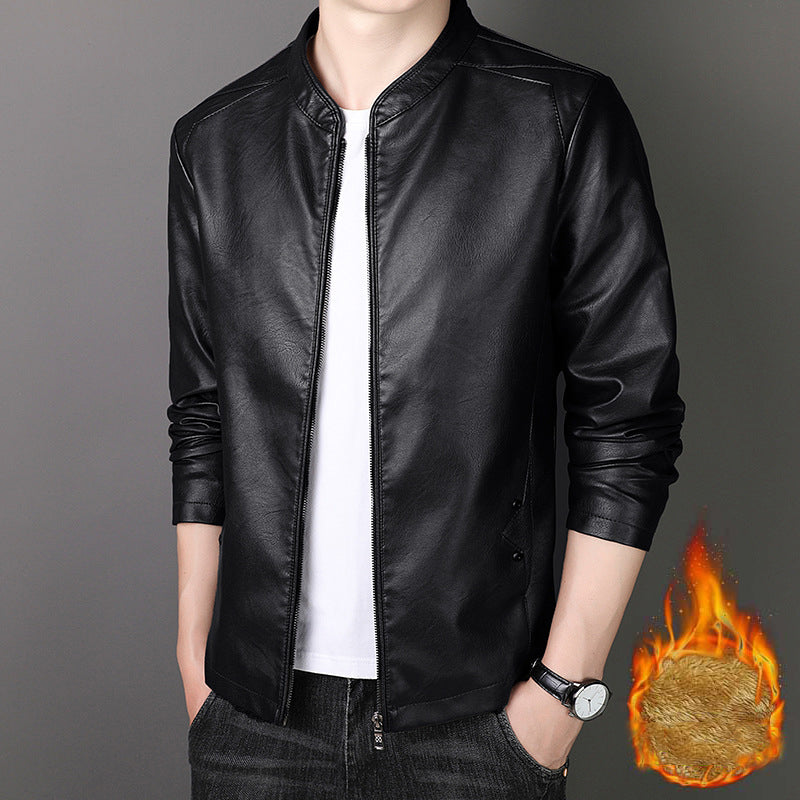 Herren Stehkragen Kunstlederjacke