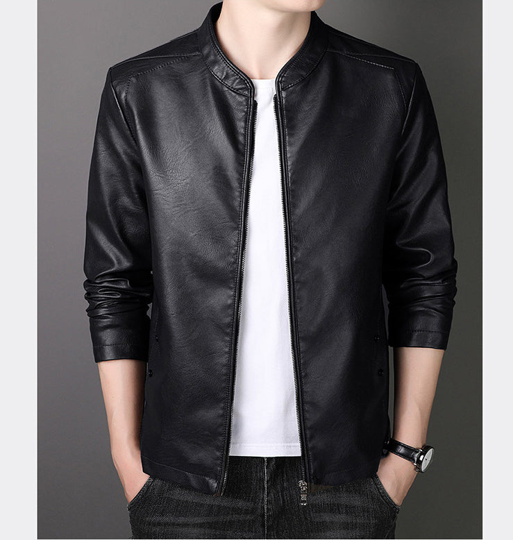 Herren Stehkragen Kunstlederjacke