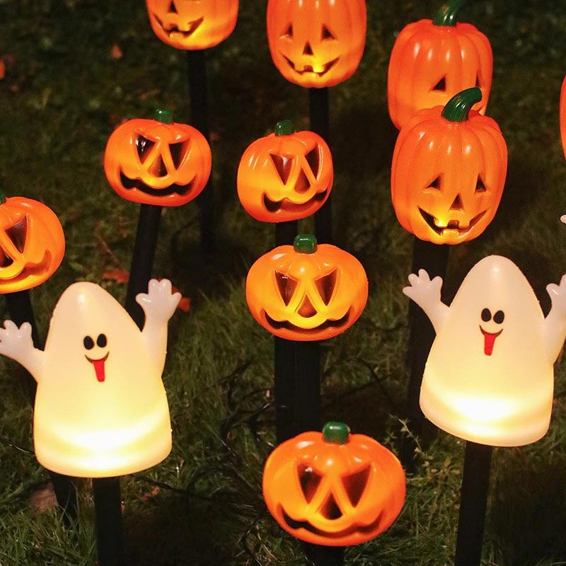 Halloween-Kürbis-Gartenstecker mit Solarleuchte