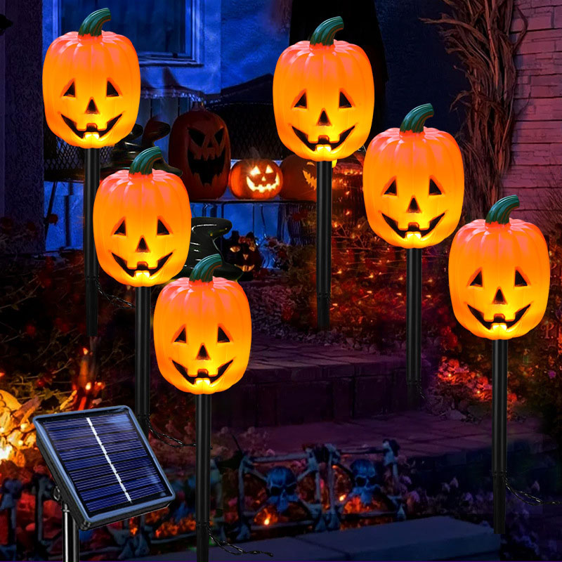Halloween-Kürbis-Gartenstecker mit Solarleuchte