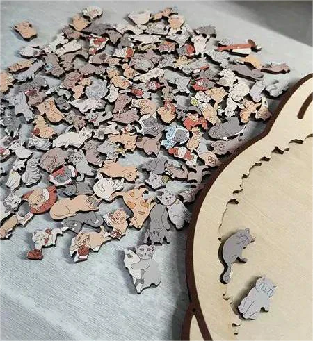 ✅50 % Rabatt🎅Morandi-farbenes Katzenförmiges Holzpuzzle mit 135 Teilen