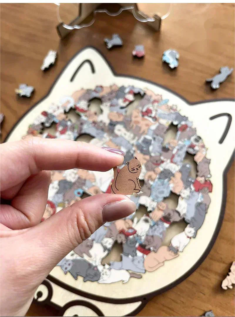 ✅50 % Rabatt🎅Morandi-farbenes Katzenförmiges Holzpuzzle mit 135 Teilen