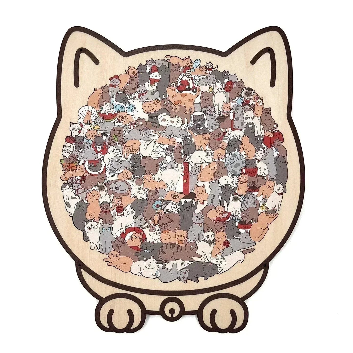 ✅50 % Rabatt🎅Morandi-farbenes Katzenförmiges Holzpuzzle mit 135 Teilen