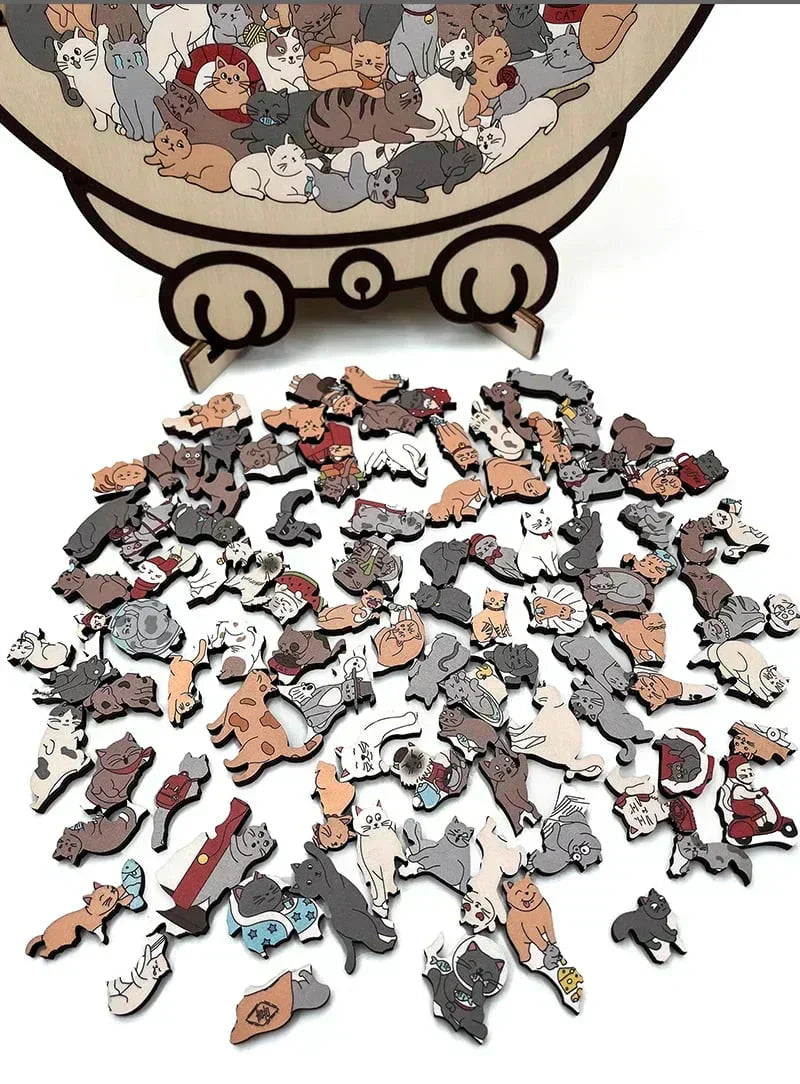 ✅50 % Rabatt🎅Morandi-farbenes Katzenförmiges Holzpuzzle mit 135 Teilen