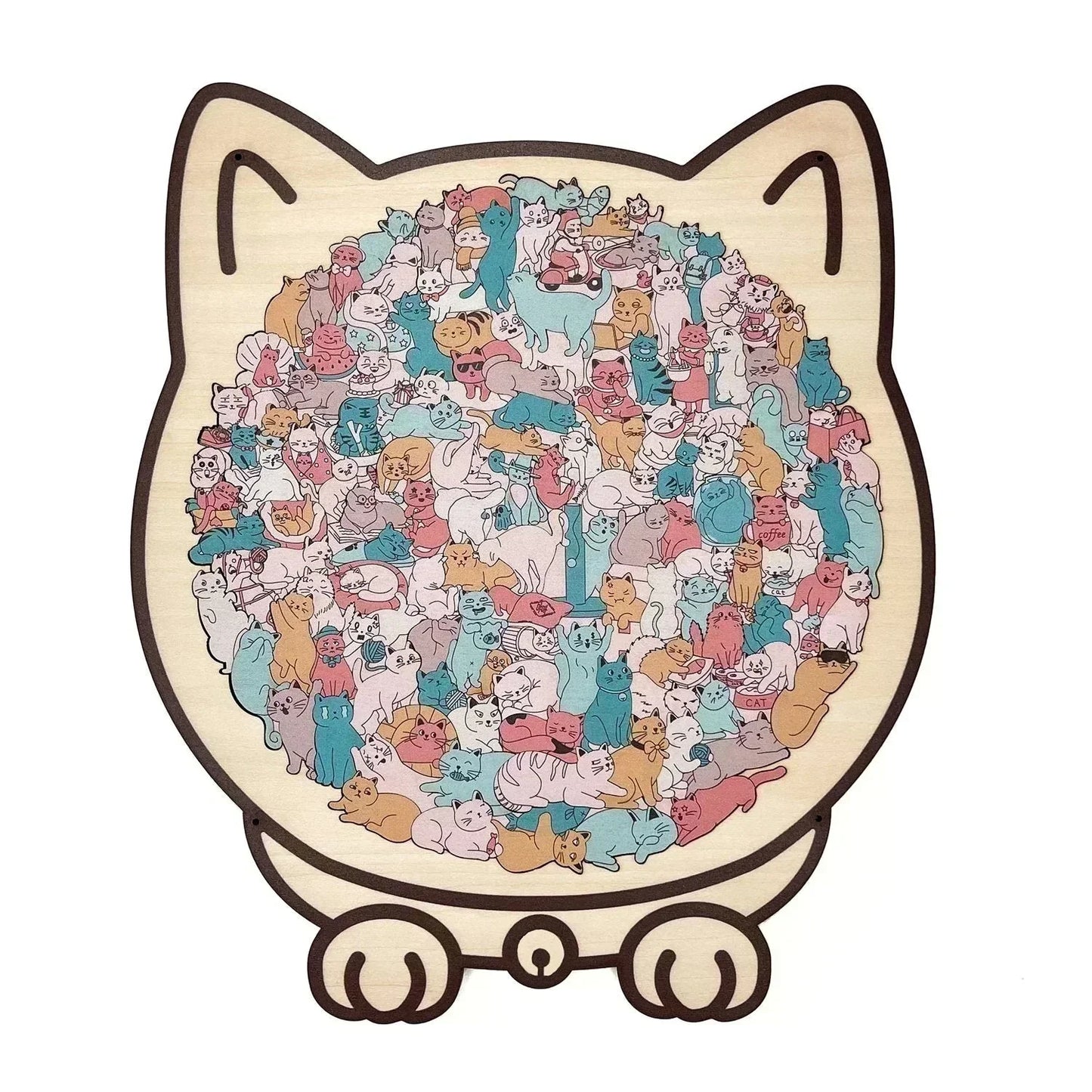 ✅50 % Rabatt🎅Morandi-farbenes Katzenförmiges Holzpuzzle mit 135 Teilen