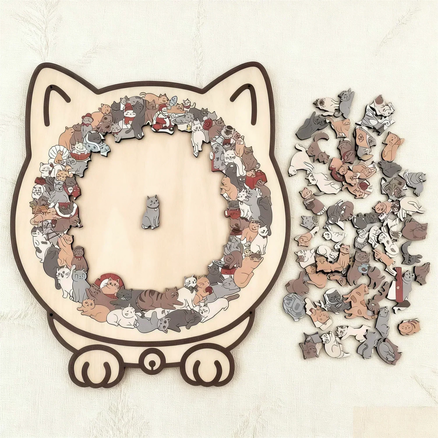 ✅50 % Rabatt🎅Morandi-farbenes Katzenförmiges Holzpuzzle mit 135 Teilen