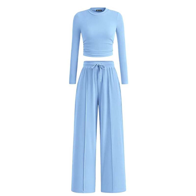 Crop-Top und gerade geschnittene Hose, 2-teiliges Lounge-Set