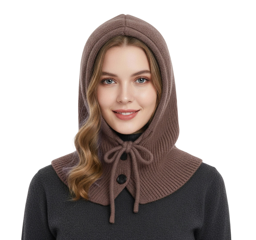 Strick-Sturmhaube für Damen mit Knöpfen