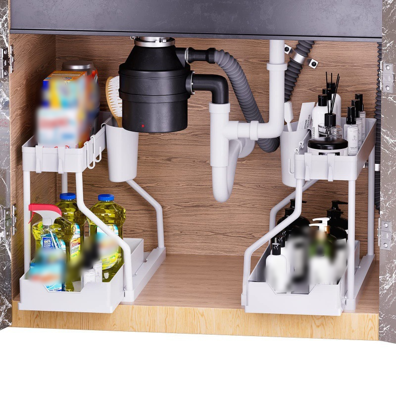 2-stöckiger Spülenschrank Organizer mit ausziehbarer Schublade