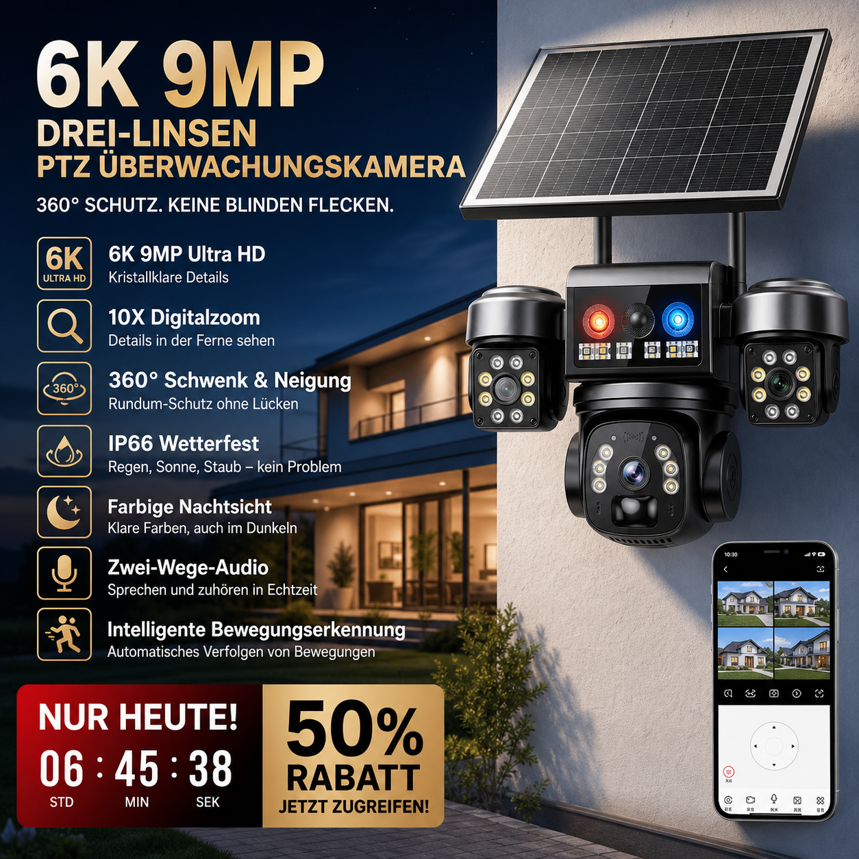 Solarbetriebene wasserdichte Überwachungs-Sicherheitskamera