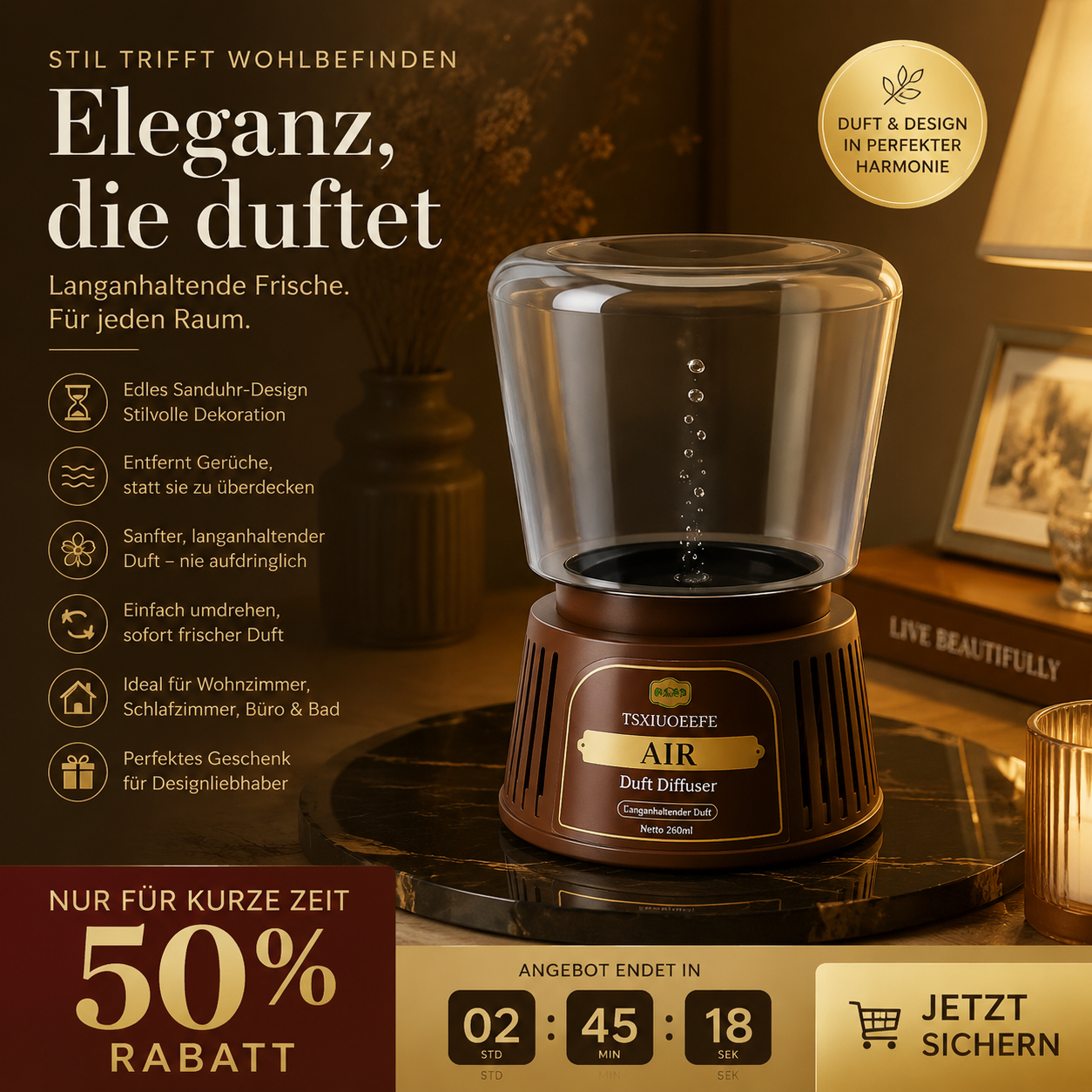 ⏳ Sanduhr-Umkehr-Duftdiffusor – Hochwertiger Raumduft, beseitigt Gerüche & langanhaltend