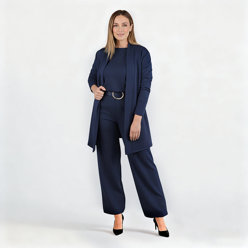 🍁60% RABATT! 🧥 3-teiliges Set: Longline-Cardigan, Top & Hose – Neu im Herbst/Winter – Kuschelig weich, Modischer Layer-Look & Perfekte Passform ✨