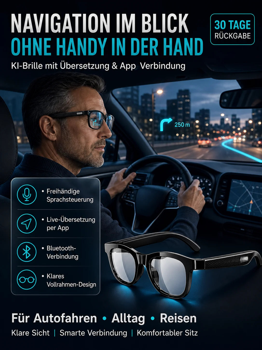 KI-Smart-Brille mit ChatGPT, 8-MP-Kamera und HD 1200P 4K-Videoaufzeichnung, Echtzeitübersetzung in über 160 Sprachen, Bluetooth 5.4, HiFi-Audio- und Musiksteuerung, intelligente Sonnenbrille mit Videoaufzeichnung für unterwegs