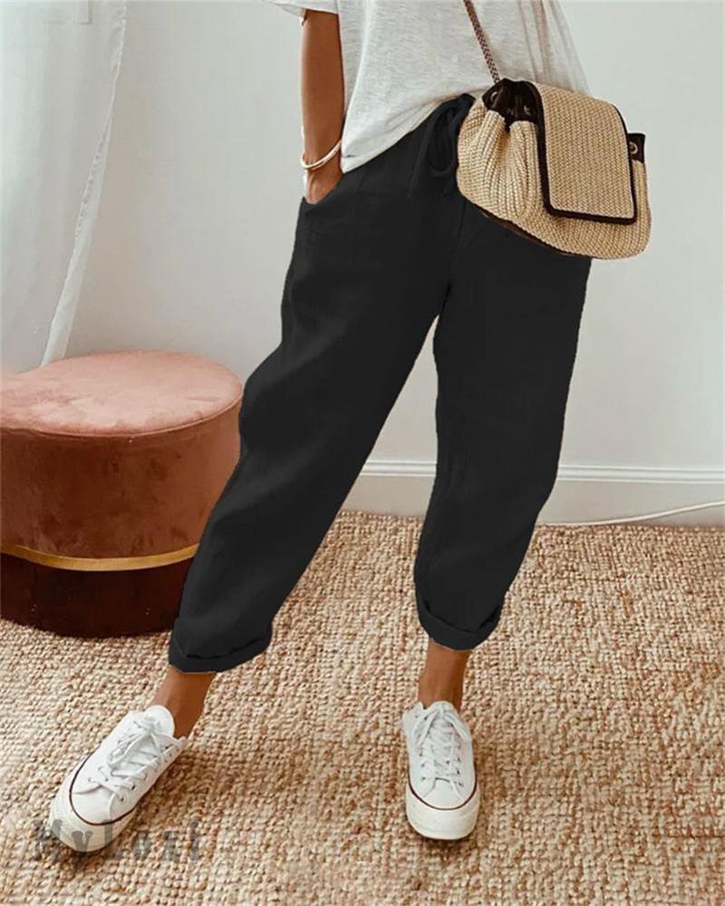 Lässige Baumwoll- und Leinenhosen für Damen👖