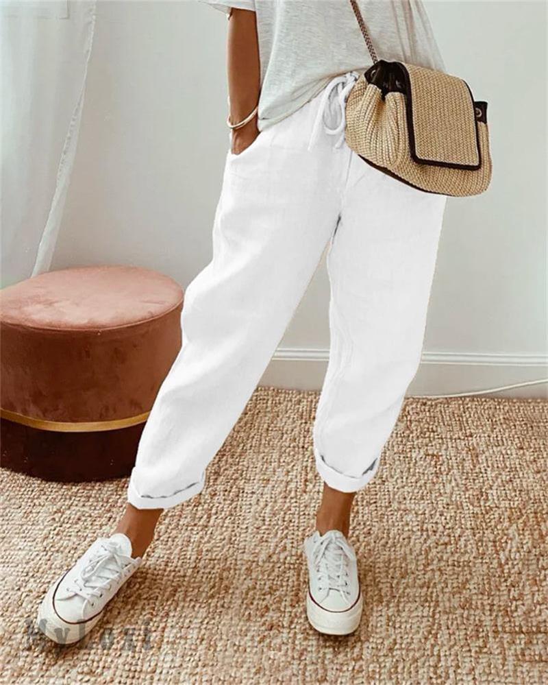 Lässige Baumwoll- und Leinenhosen für Damen👖