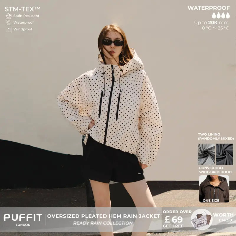 🧥Kapuze mit breiter Krempe💧Kurze, übergroße Regenjacke mit ausgestelltem Saum und verstellbaren Ärmelbündchen