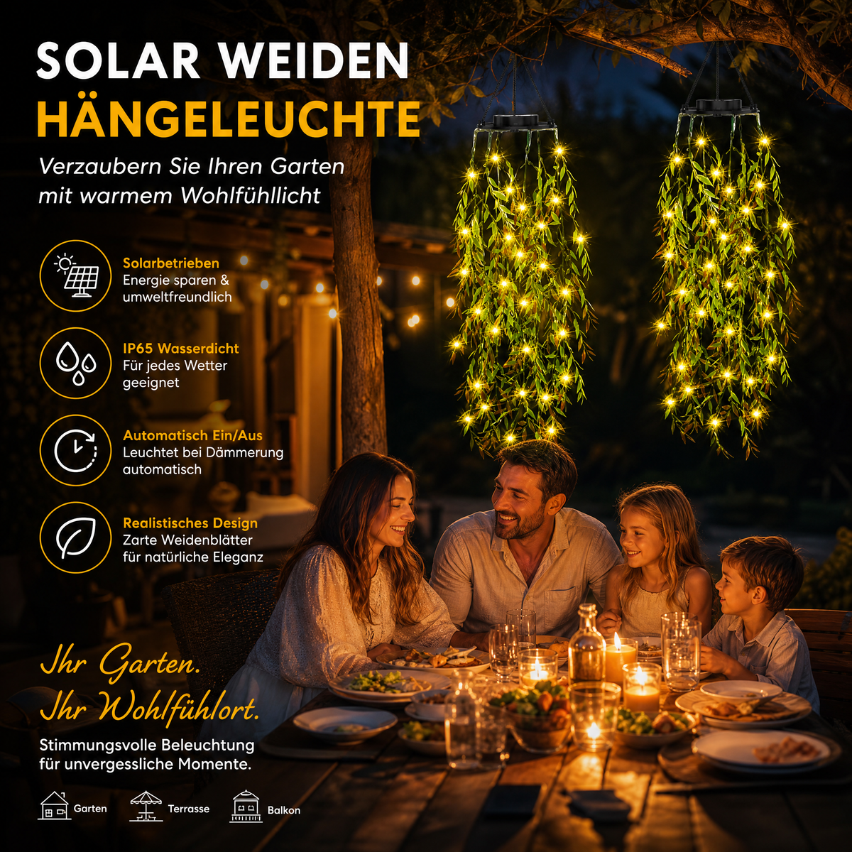 🔥Solarbetriebene Hängelampe aus Milangras🌿Gestalte deinen eigenen gemütlichen Garten💡