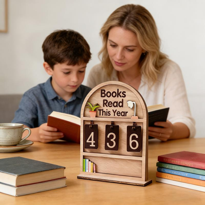 Jährliche Lesestatistik aus Holz, für bis zu 999 Bücher