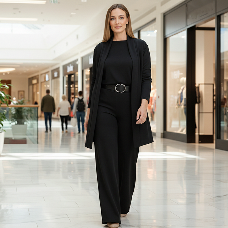 🍁60% RABATT! 🧥 3-teiliges Set: Longline-Cardigan, Top & Hose – Neu im Herbst/Winter – Kuschelig weich, Modischer Layer-Look & Perfekte Passform ✨