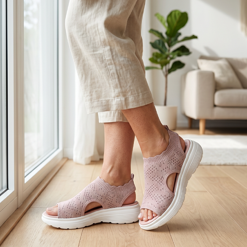 Atmungsaktive Plateau-Sandalen aus Strick für Damen