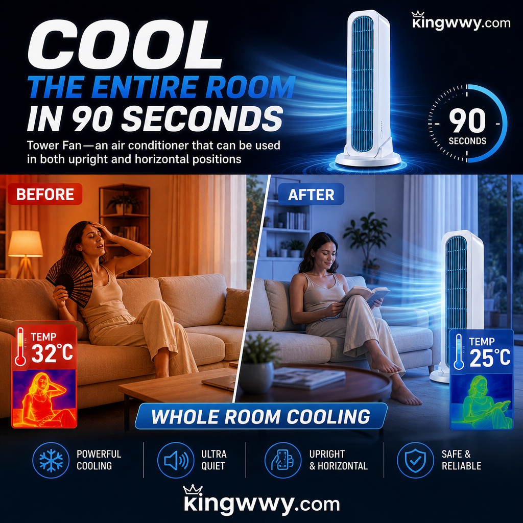 【Kühlt den gesamten Raum in 90 Sekunden】 Säulenventilator – eine Klimaanlage, die sowohl vertikal als auch horizontal aufgestellt werden kann