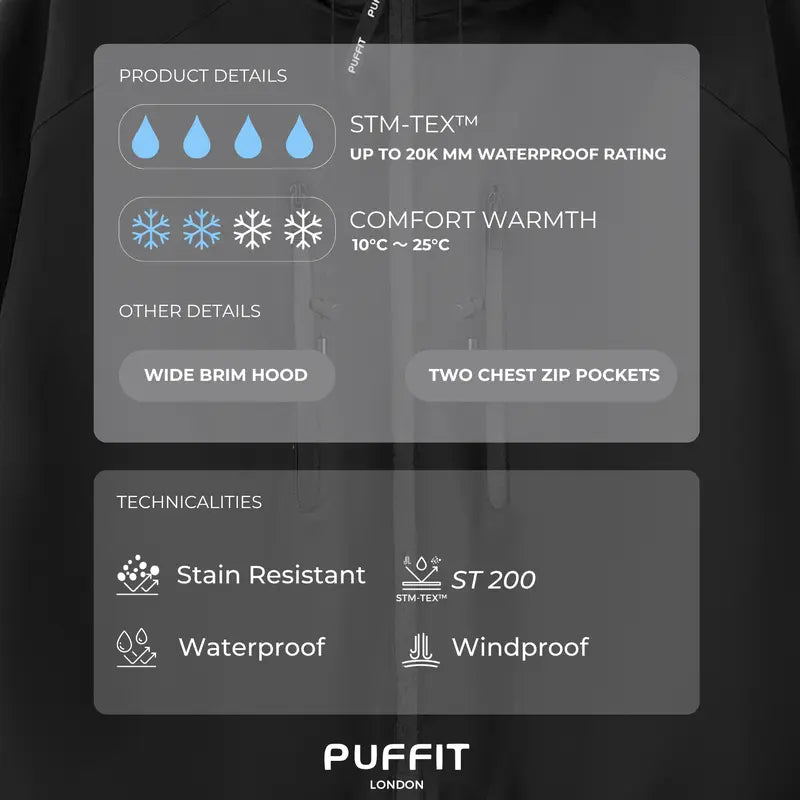🧥Kapuze mit breiter Krempe💧Kurze, übergroße Regenjacke mit ausgestelltem Saum und verstellbaren Ärmelbündchen